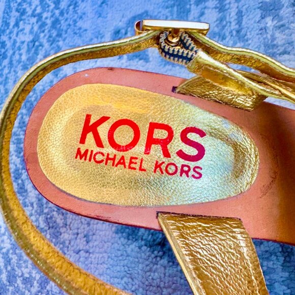 Gold Leather Heels with Gold and Green Metal Fish by KORS Michael Kors - Picture 7 of 9